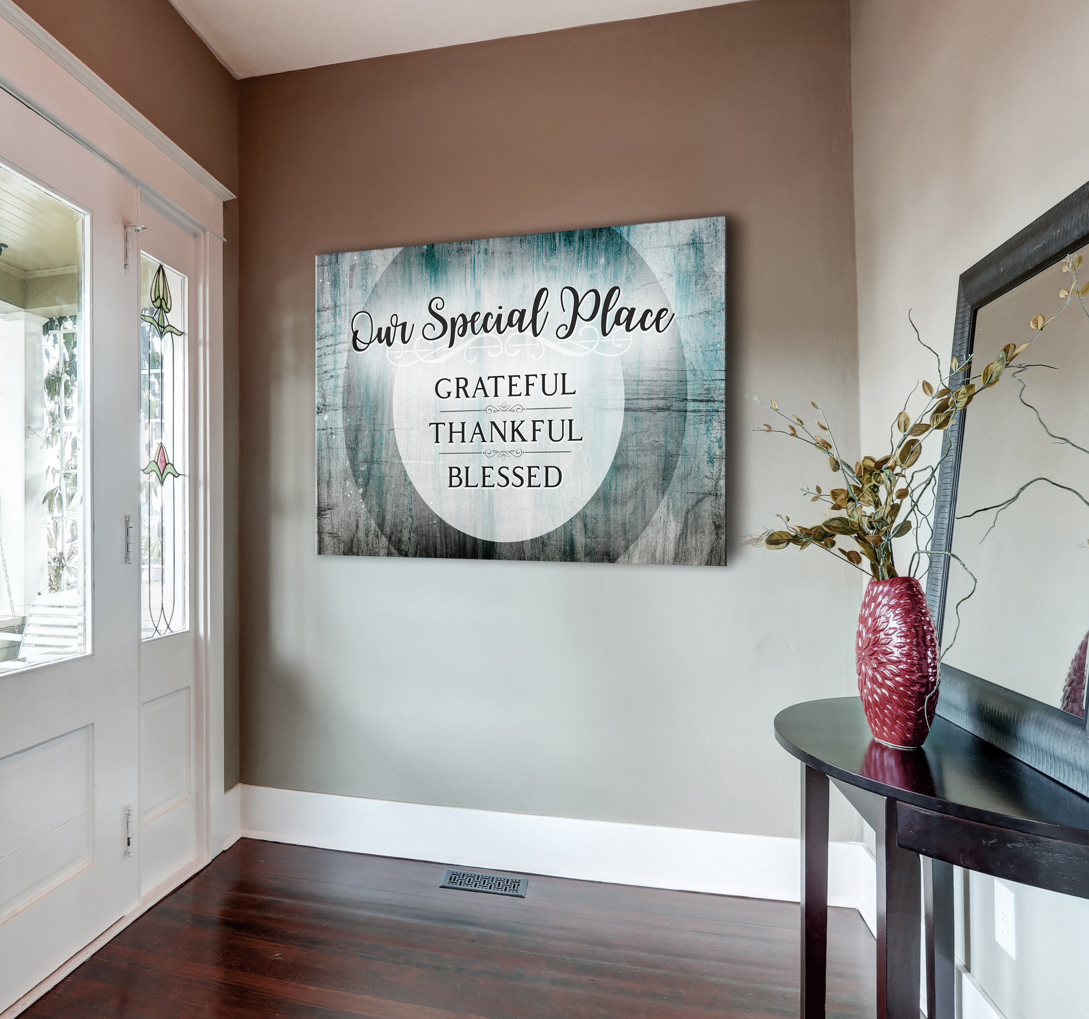 Christian Wood-Frame Wall Art: 'Our Special Place - Grateful, Thankful, Blessed' Ready to Hang