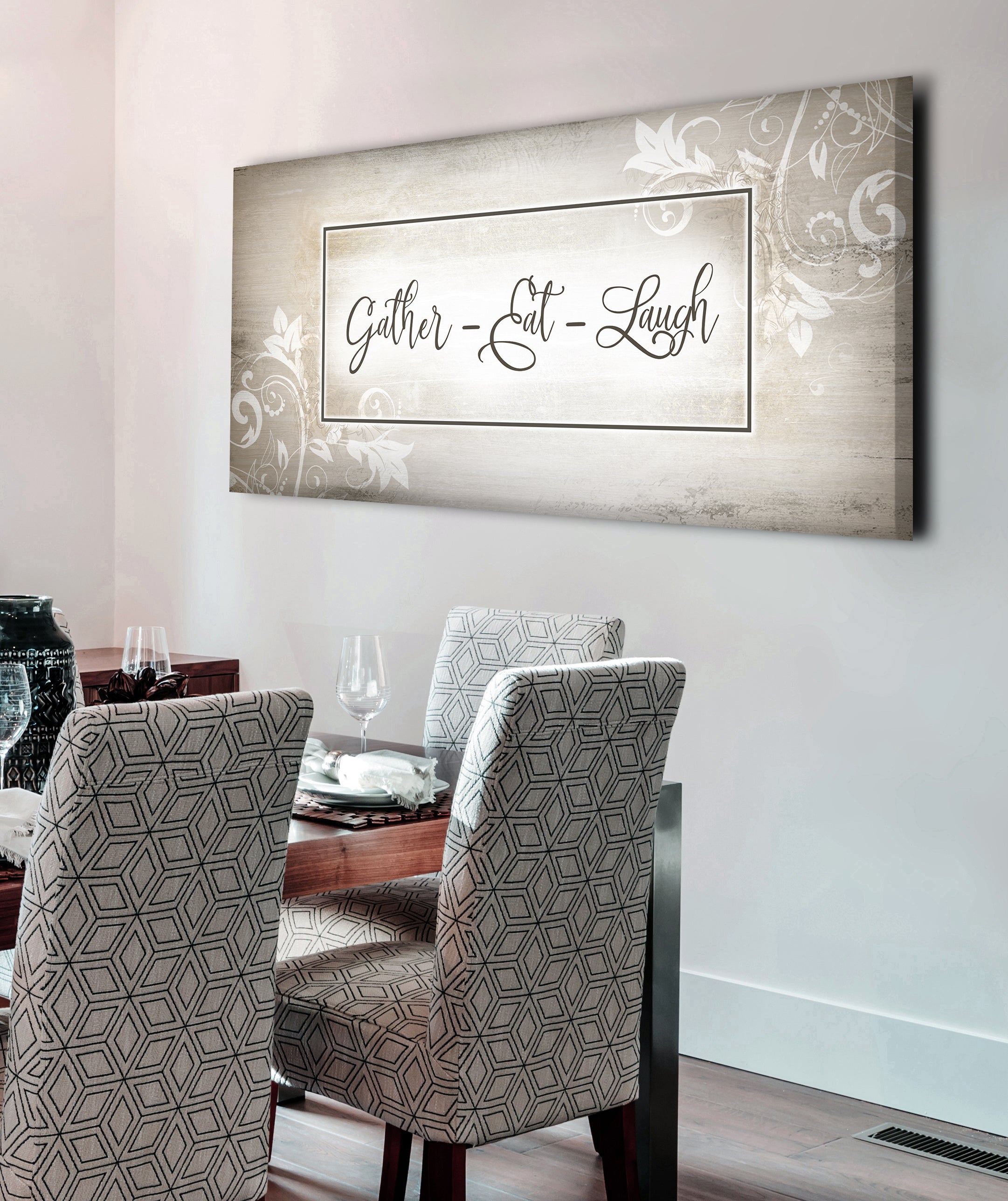 Kitchen Wall Art: Gather, Eat, Laugh - Wood Frame, Ready to Hang! Buy 2, Save 20%