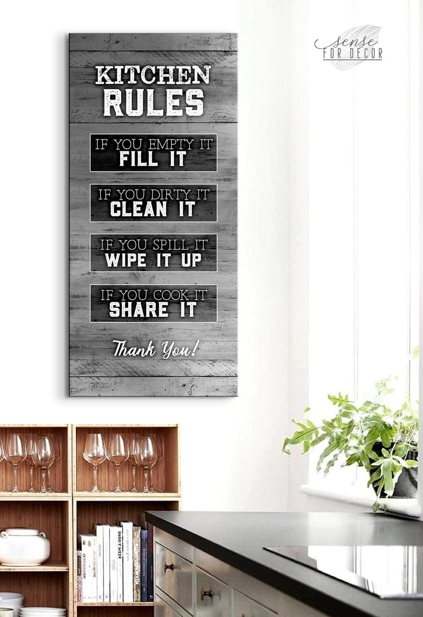 Kitchen Wall Decor: Ready-to-Hang Kitchen Rules Sign V2 with Wood Frame - Buy 2 Save 20%