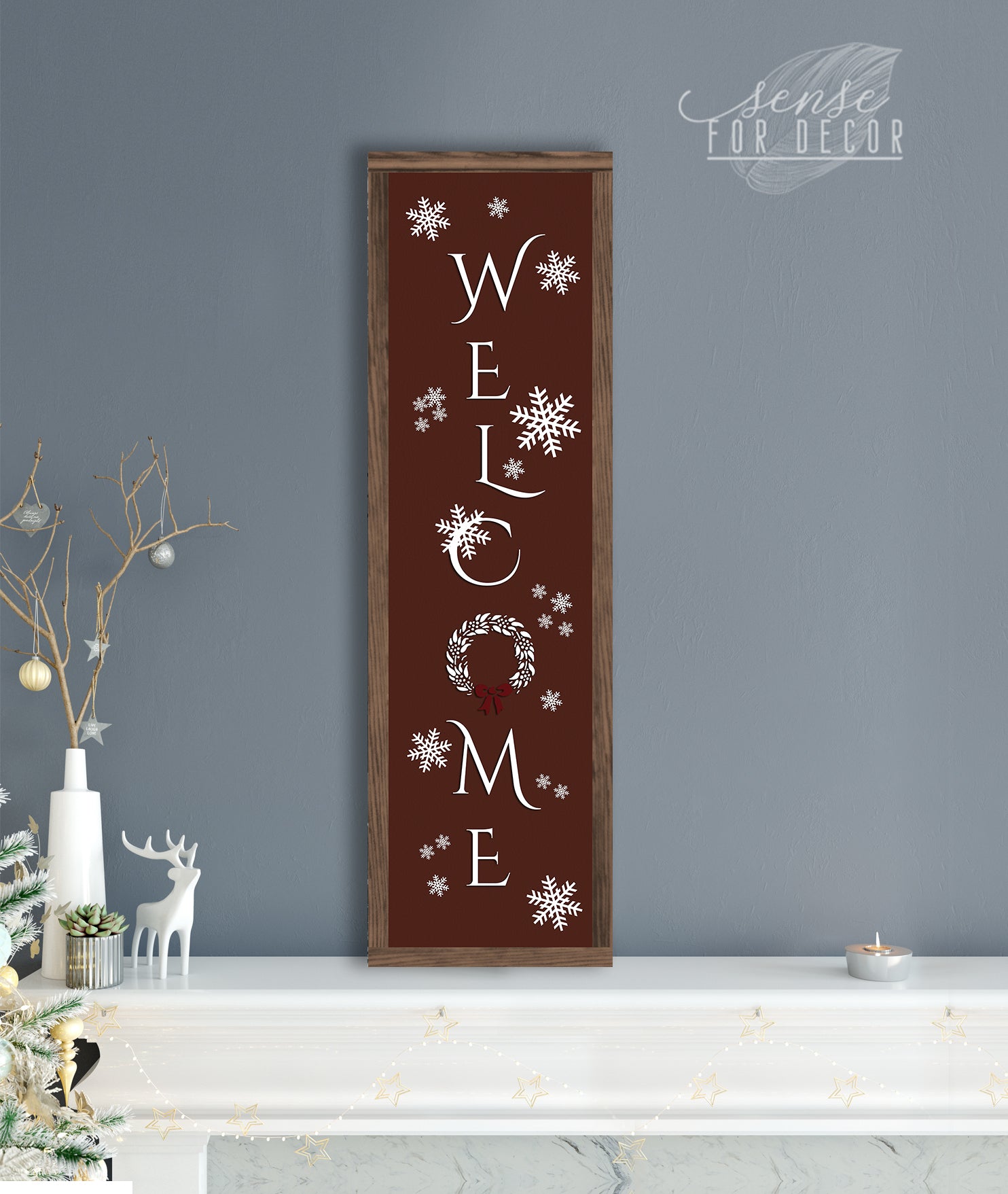 High - Quality Wood - Framed Holiday Wall Art: Welcome V6, Ready To Hang