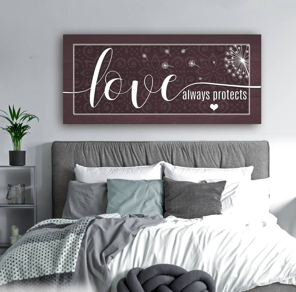 High - Quality Wood - Framed Couples Wall Art: Love Always Protect (Ready To Hang)