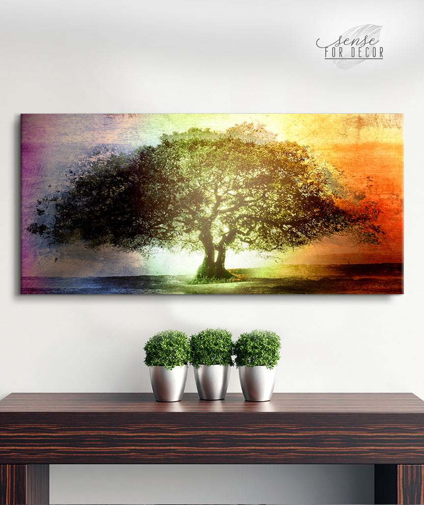 Nature Wall Art: High - Quality Big Seasonal Tree with Wood Frame, Ready to Hang