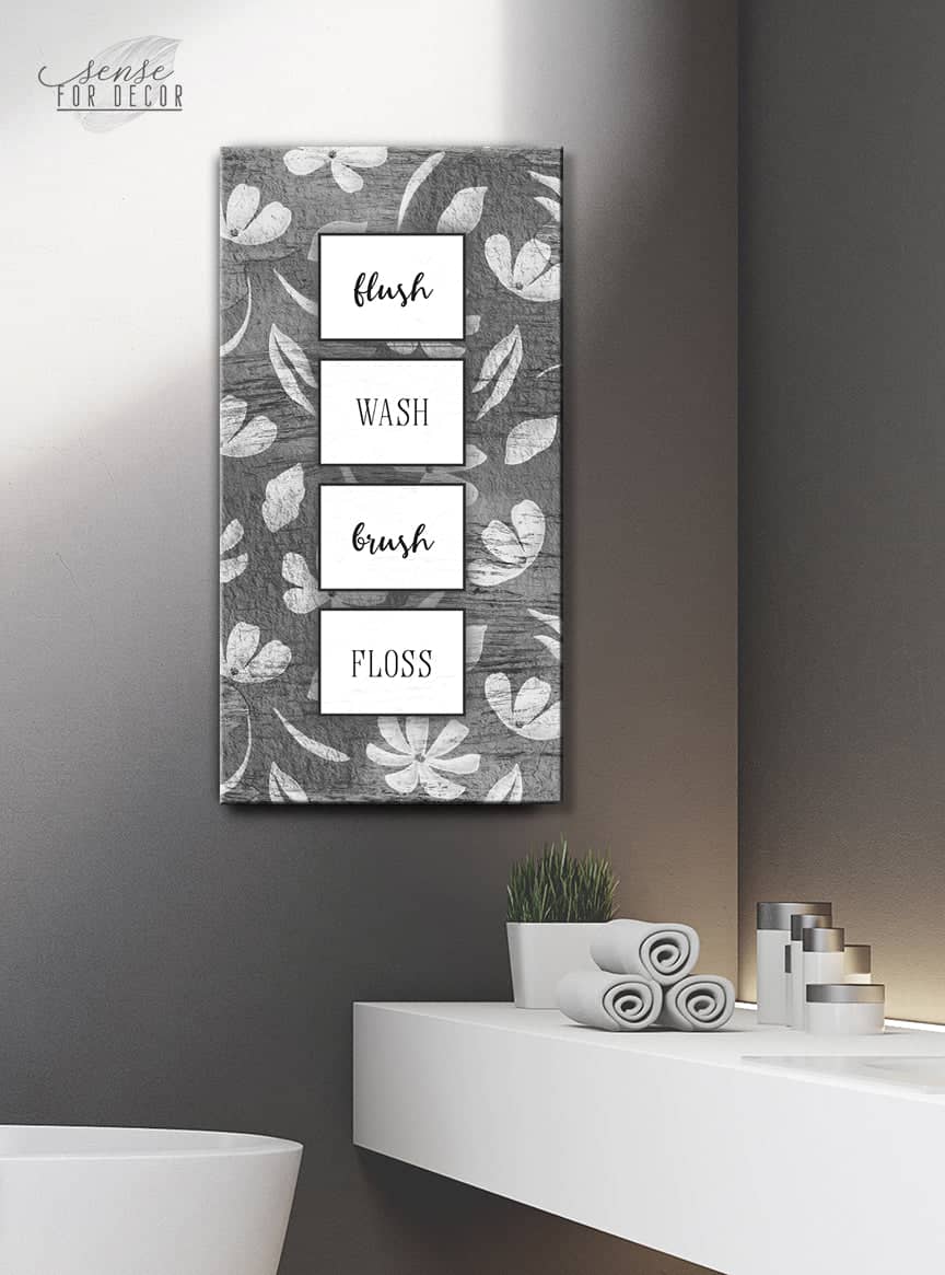 Ready-to-Hang Wood Frame Bathroom Wall Art: Flush Brush Wash Floss - Buy 2, Save 20%