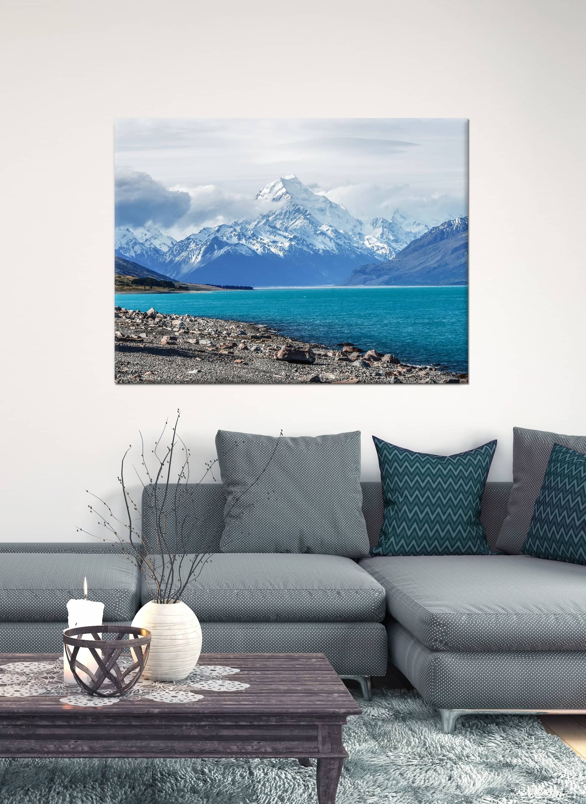 Hot Deal! Ready-to-Hang Beach Wall Art - Clear Blue Mountains with Wood Frame