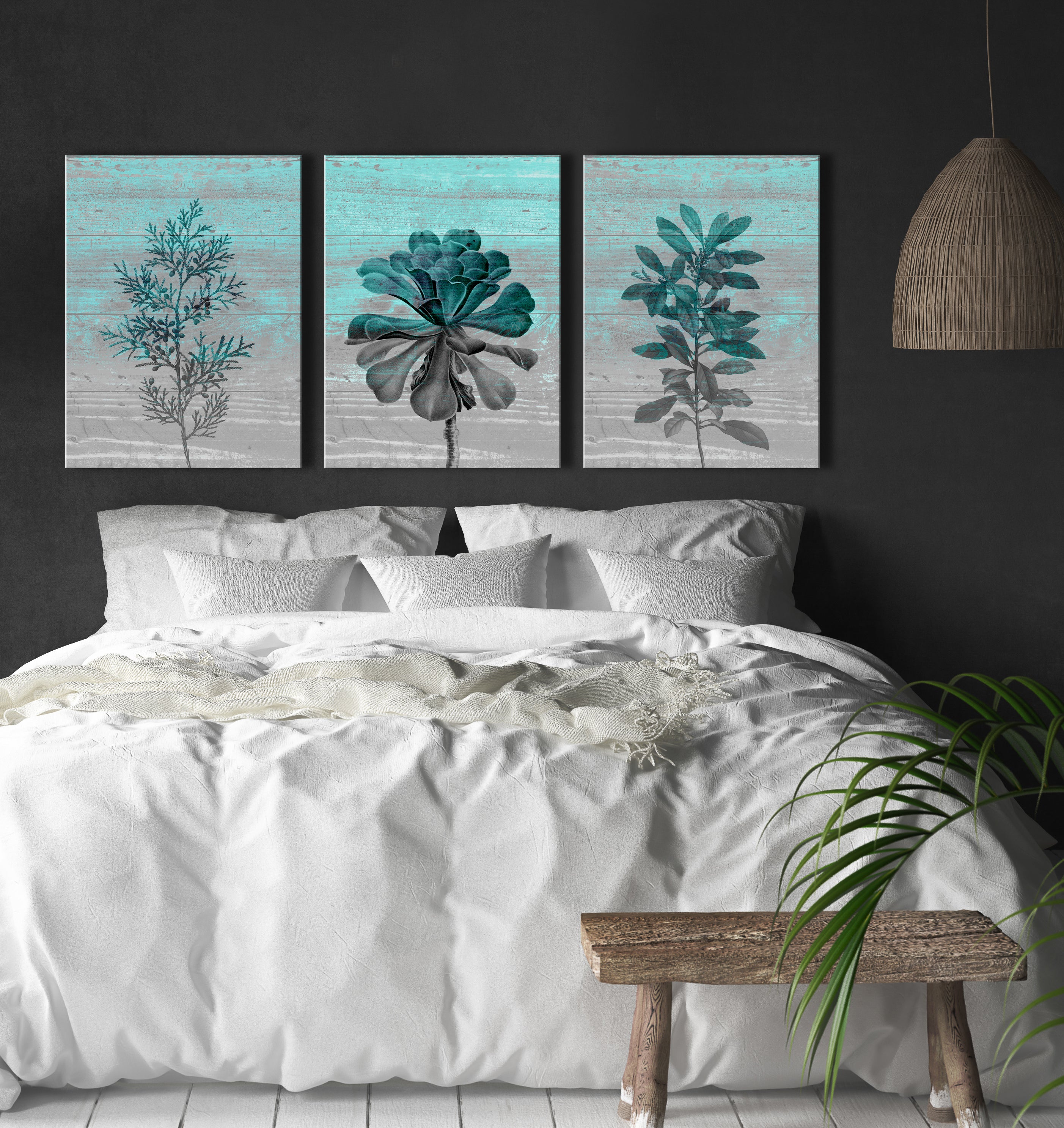 Hot Deal! Succulent Branch Wall Art Set of 3 with Wood Frame, Ready to Hang