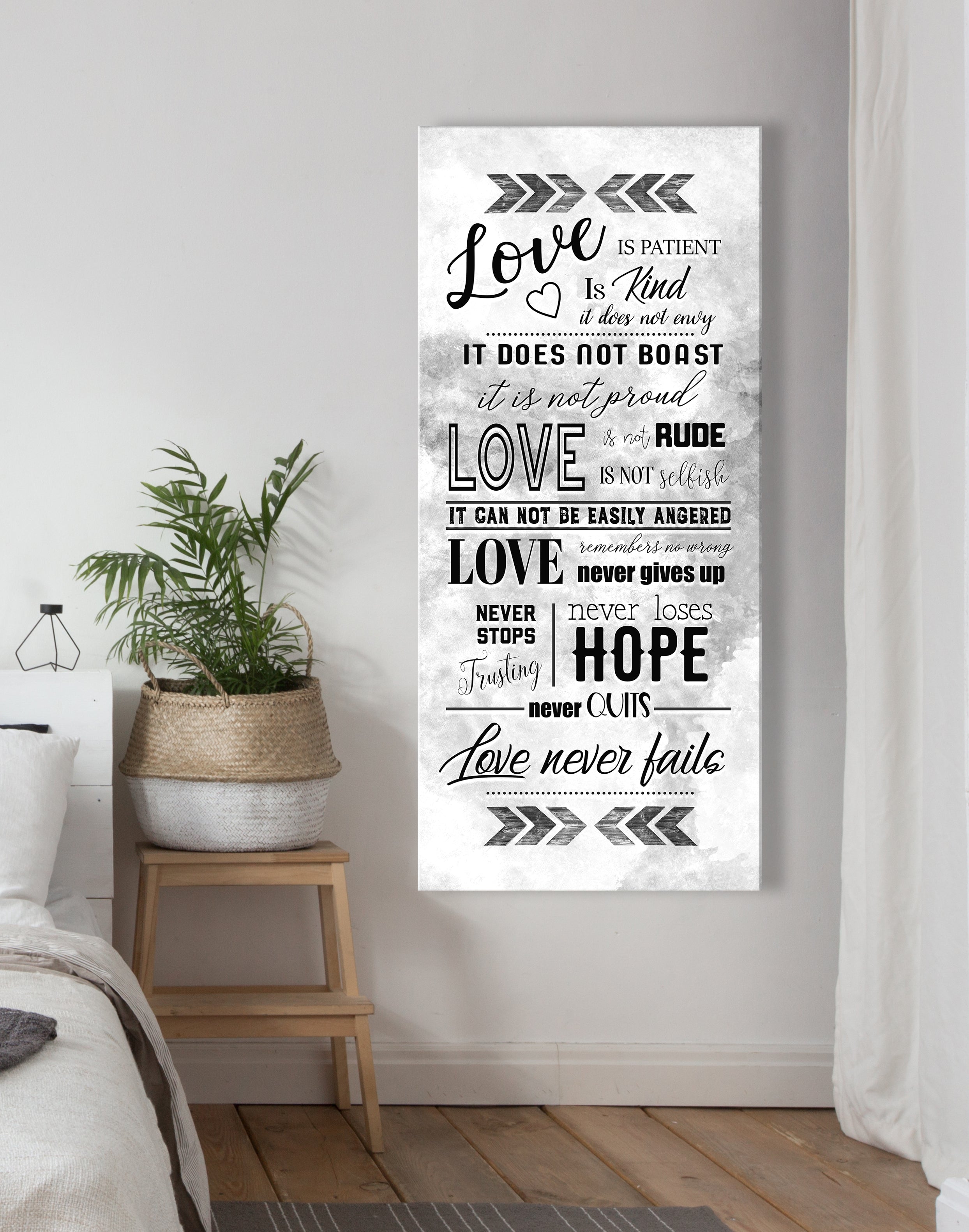 High - Quality Wood - Framed Couples Wall Art: Love Is Patient, Love Is Kind V3 (Ready To Hang)