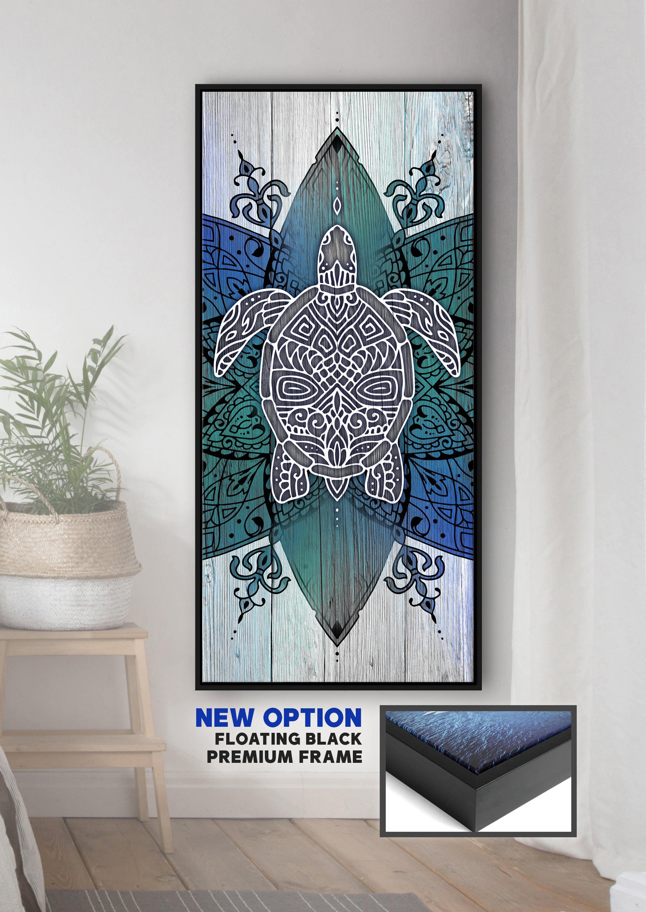 High - quality Boho Turtle Wall Art with Wood Frame, Ready to Hang for Your Home