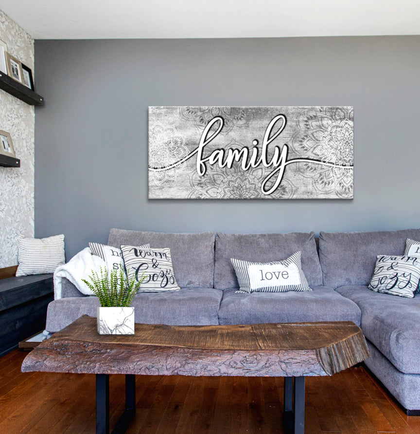 Ready-to-Hang Boho Style Family Word Wall Art with Wood Frame