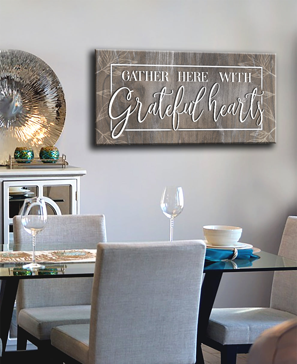 Hot Deal! Ready-to-Hang Wood Frame Home Wall Art - Gather Here With Grateful Hearts V3