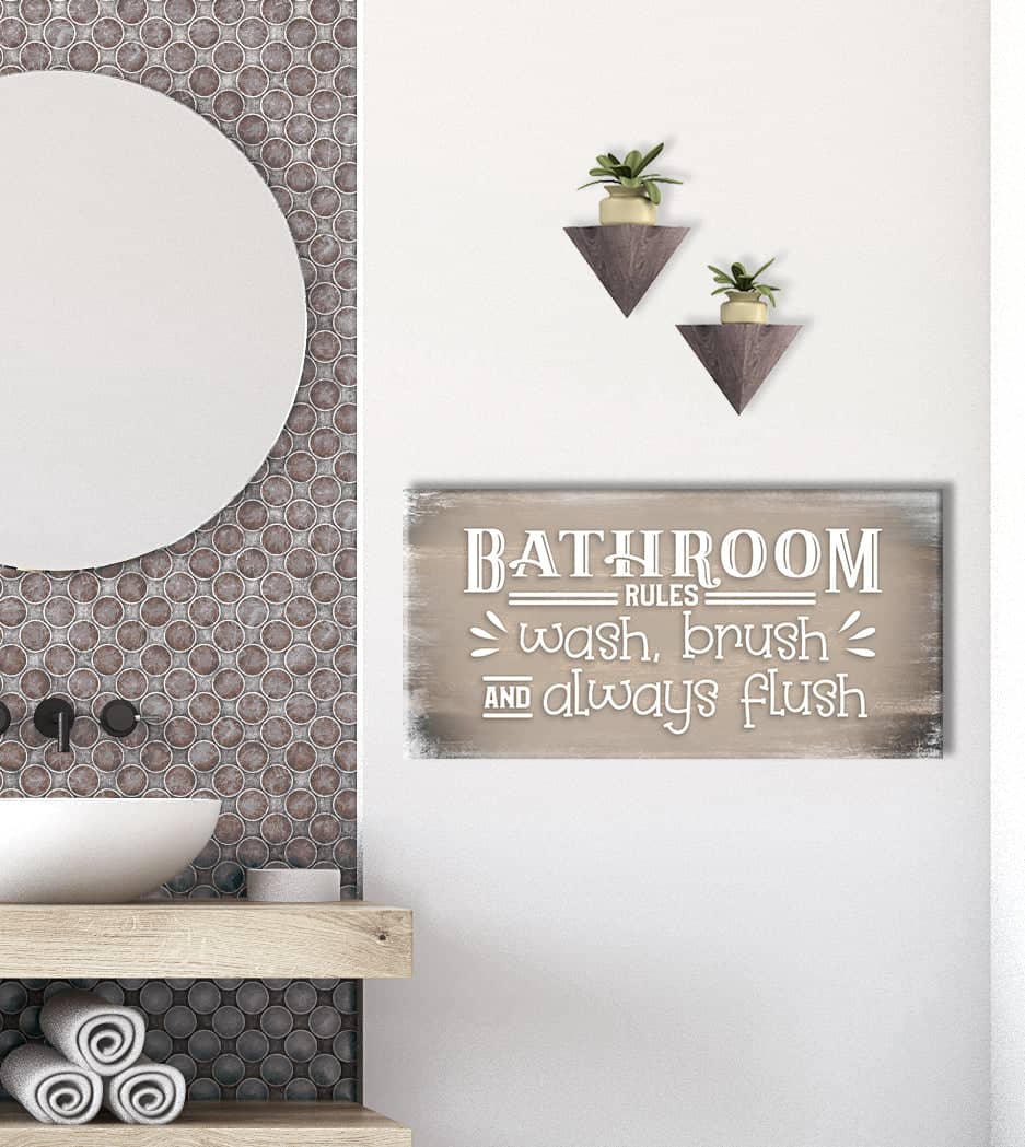 Ready-to-Hang Wood Frame Bathroom Wall Art: Bathroom Rules