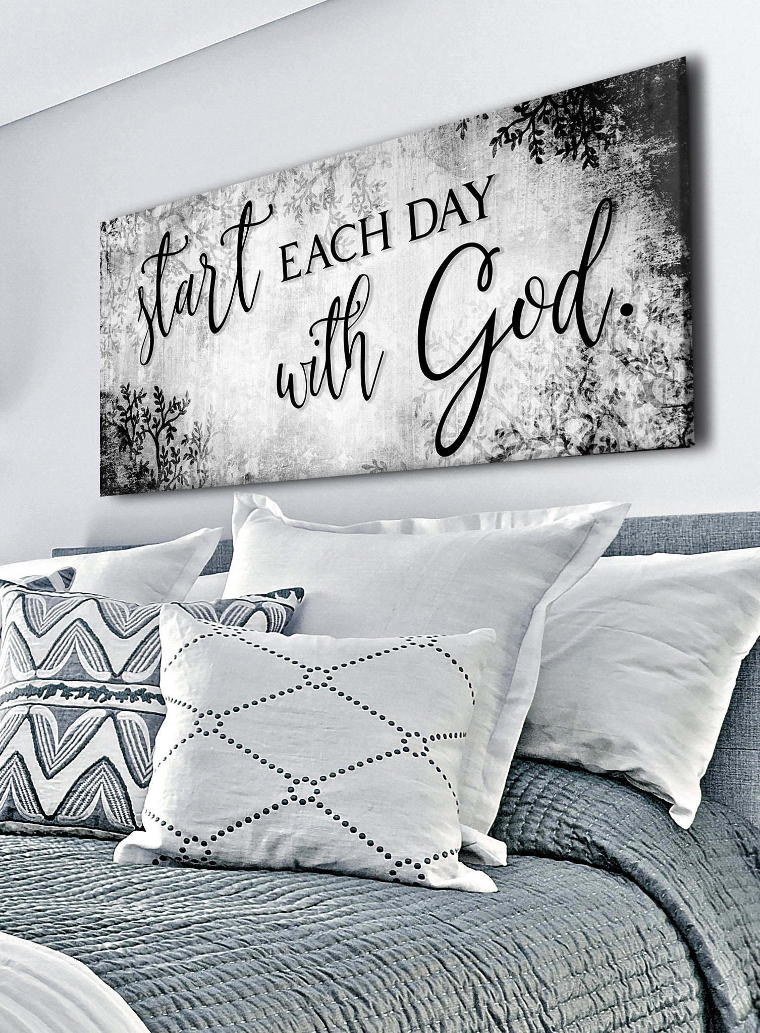 Christian Wall Art - Start Each Day With God V2 (Ready-to-Hang Wood Frame) - Buy 2, Save 20%