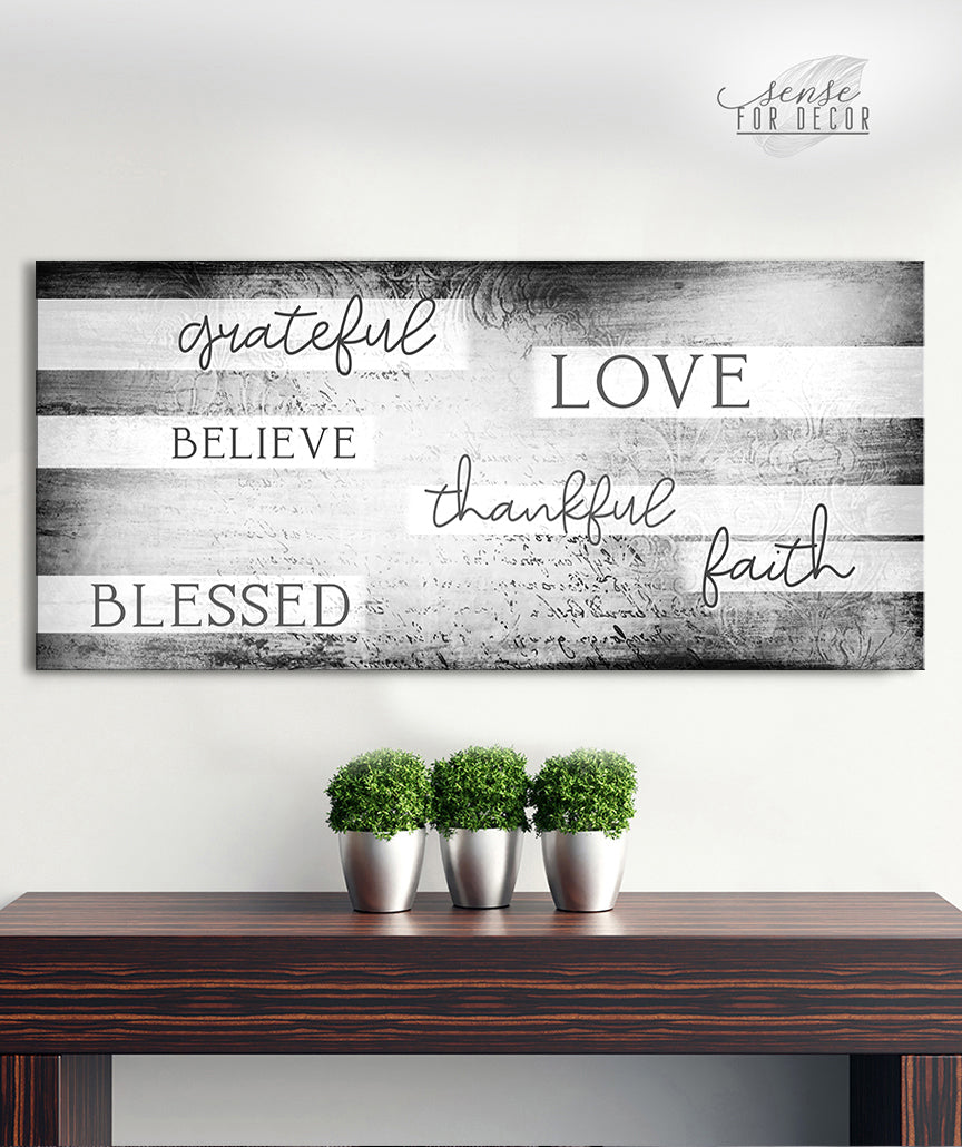 Christian Wall Art - 'Grateful, Love, Believe, Thankful, Faith, Blessed' V3 - Buy 2 Save 20%