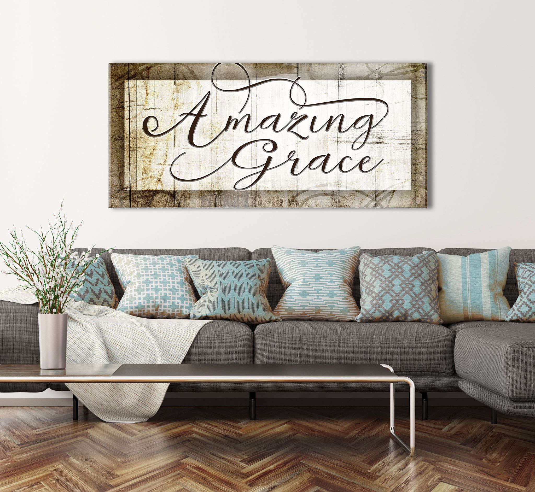 High - Quality Christian Wall Art: 'Amazing Grace V8' with Wood Frame, Ready to Hang