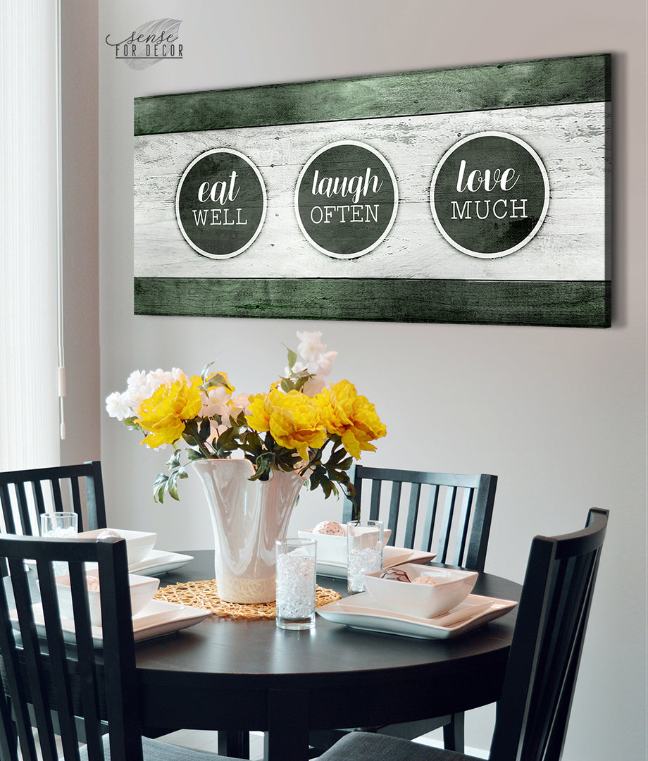 Christian Wall Art: Eat Well, Laugh Often, Love Much - Wood Frame, Ready to Hang! Buy 2, Save 20%