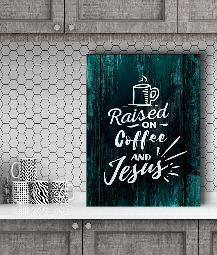 High - Quality Raised On Coffee And Jesus Christian Wall Art with Wood Frame, Ready to Hang