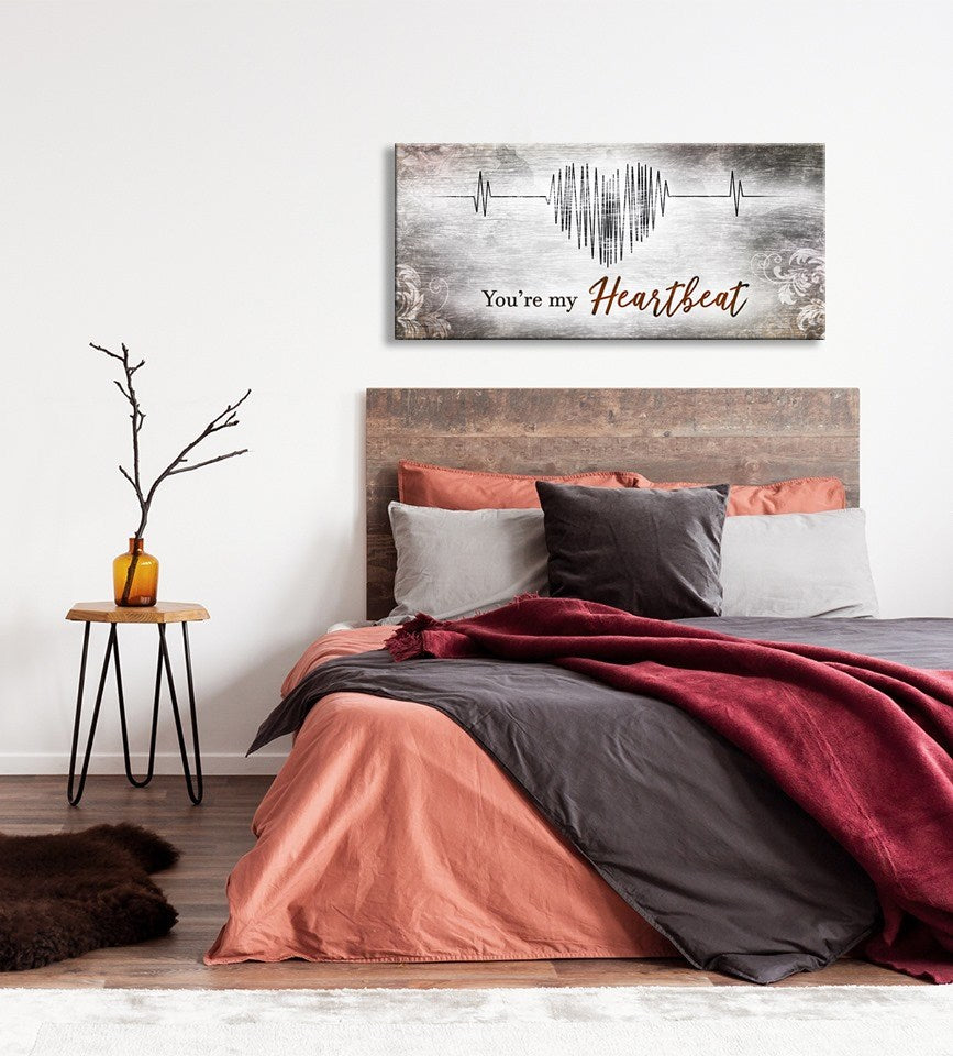 High - quality Couples Wall Art: 'You're My Heartbeat' with Wood Frame, Ready to Hang