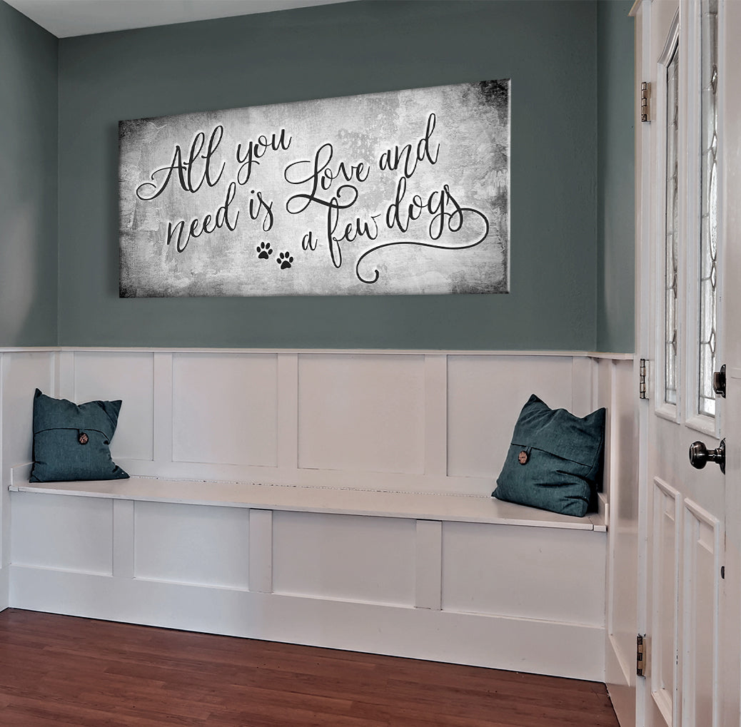 Hot Deal! Pet Wall Art - 'All You Need Is Love And A Few Dogs' V4 with Wood Frame, Ready to Hang