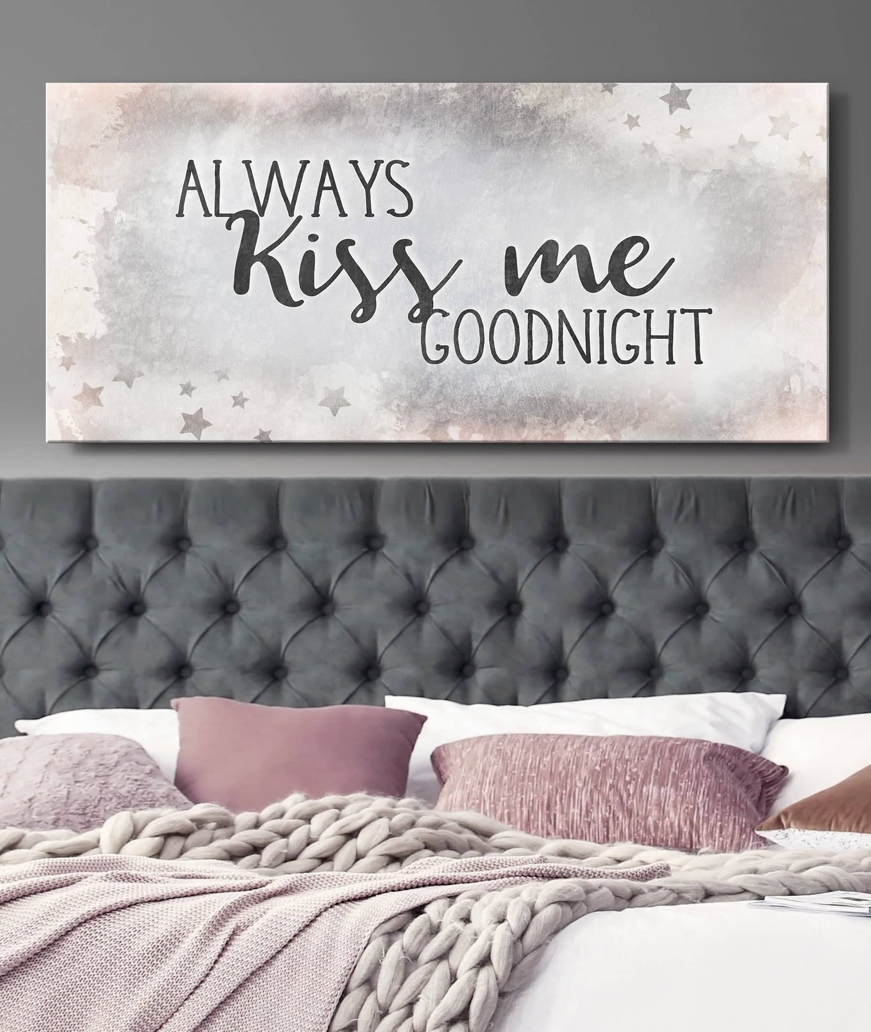 Hot Deal! Bedroom Wall Art - Always Kiss Me Goodnight V7 with Wood Frame, Ready to Hang