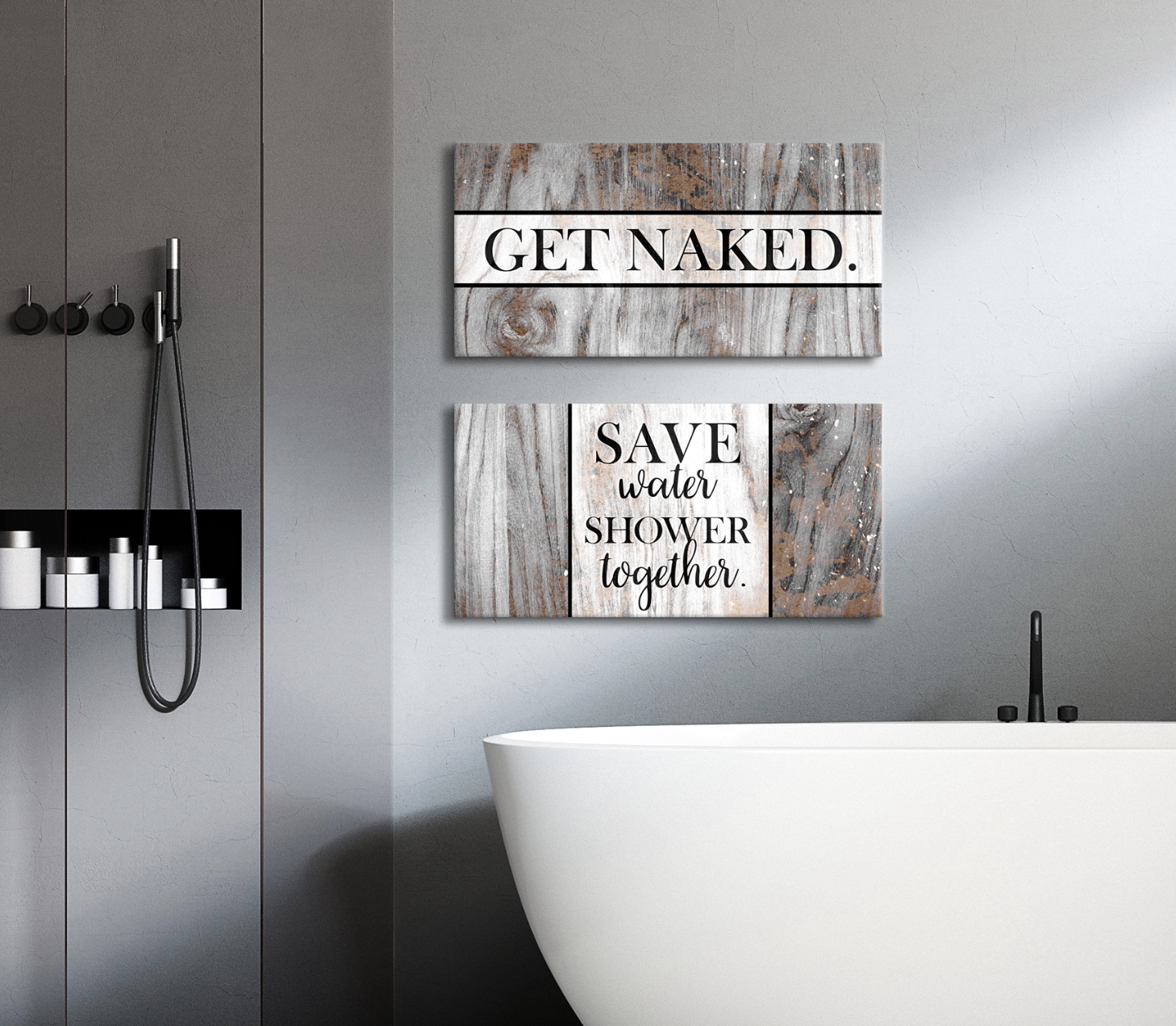 Hot Deal! 2-Piece Funny Bathroom Wall Art Set with Wood Frame, Ready to Hang