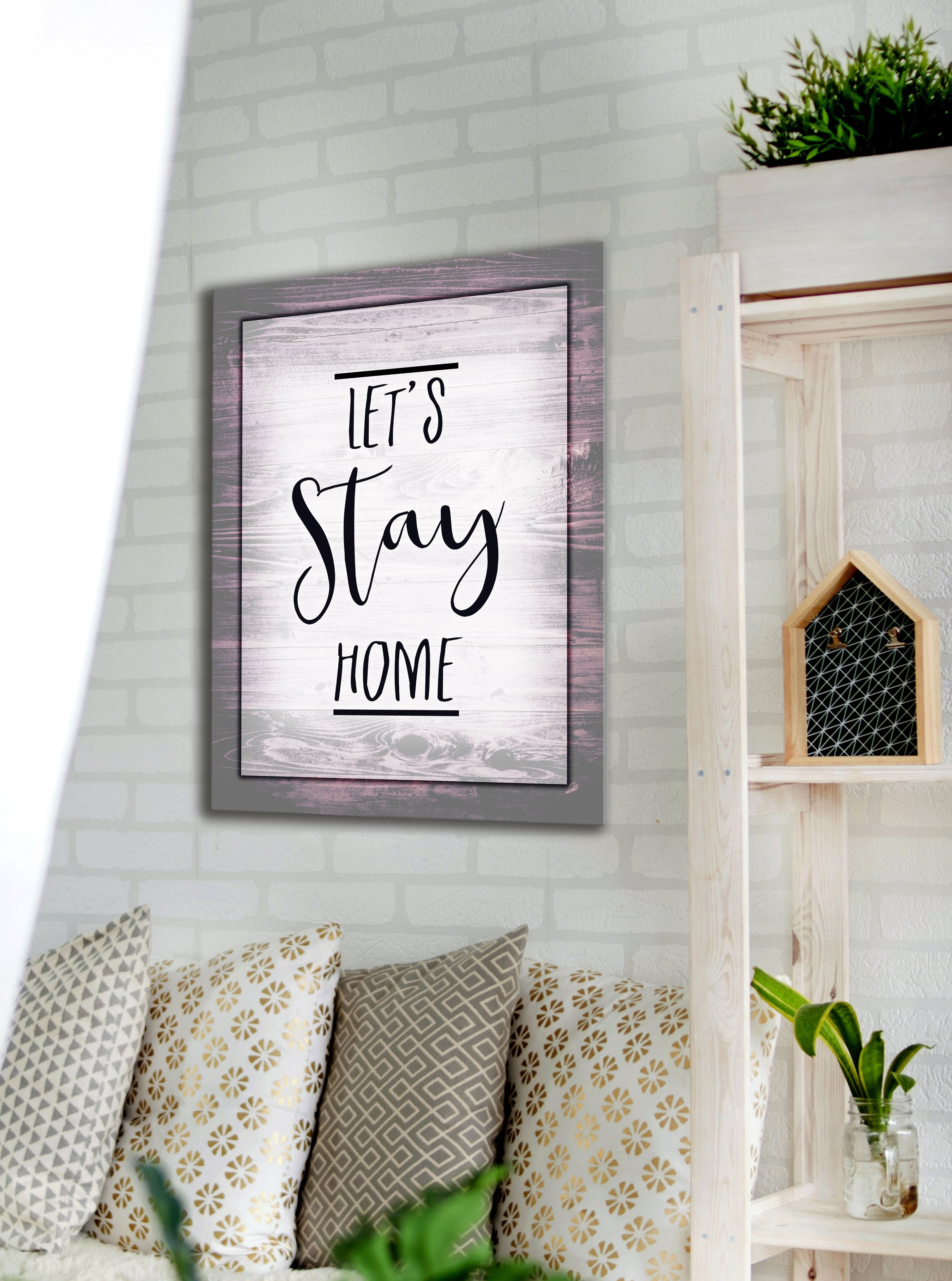 Exclusive Offer! High - Quality Wood - Framed 'Let's Stay Home' Home Wall Art Ready to Hang