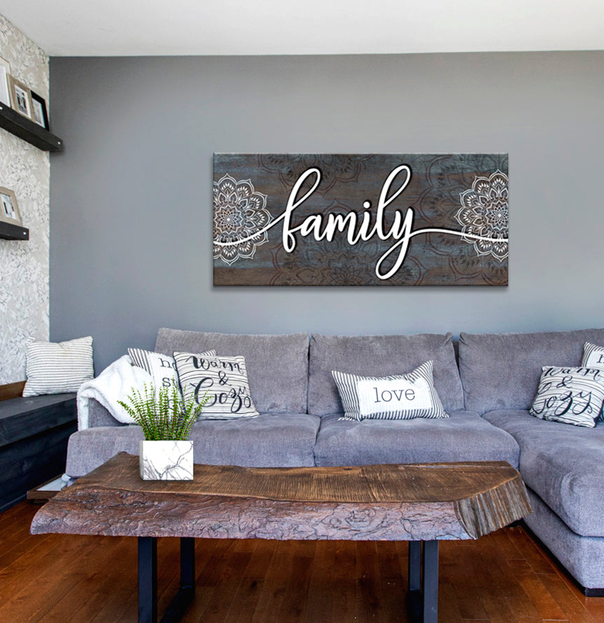 Ready-to-Hang Boho Style Family Word Wall Art with Wood Frame