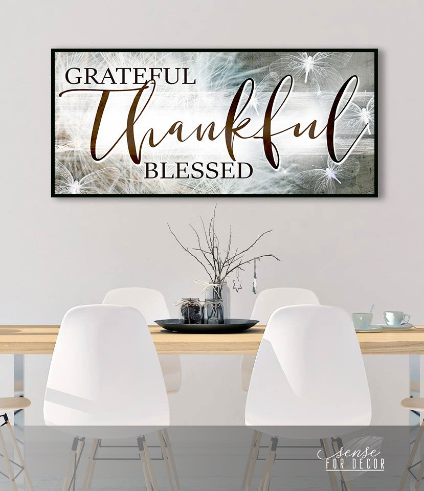 Christian Wall Art: Thankful Grateful Blessed V17 - Wood Frame, Ready to Hang! Buy 2, Save 20%