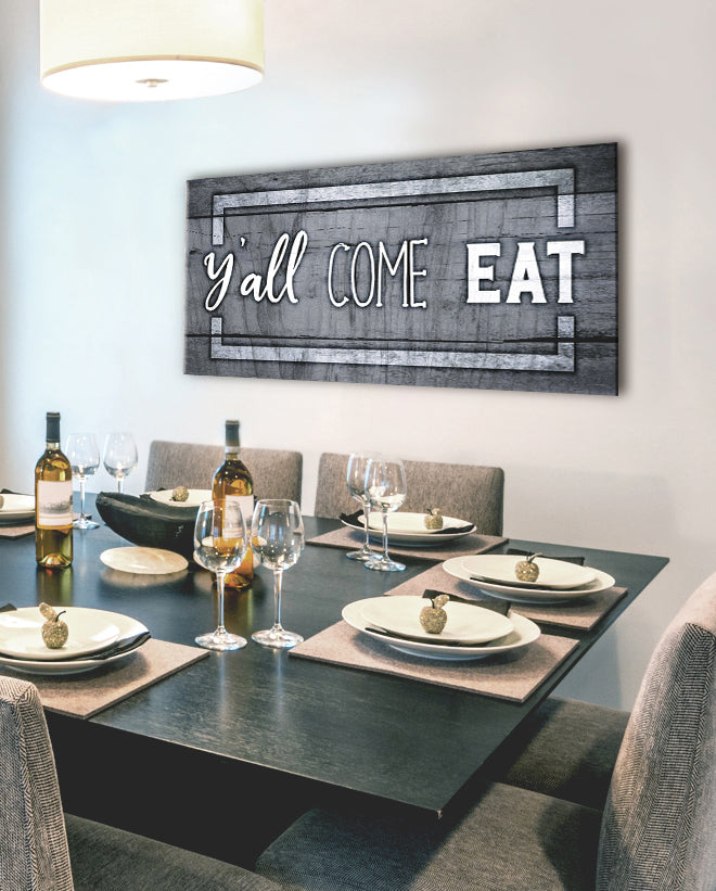 Hot Deal! Kitchen Wall Art - 'Y'all Come Eat' in Wood Frame, Ready to Hang