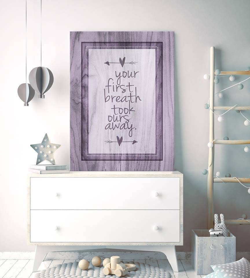 High - Quality Wood - Framed Baby Room Art 'Your First Breath' Ready To Hang