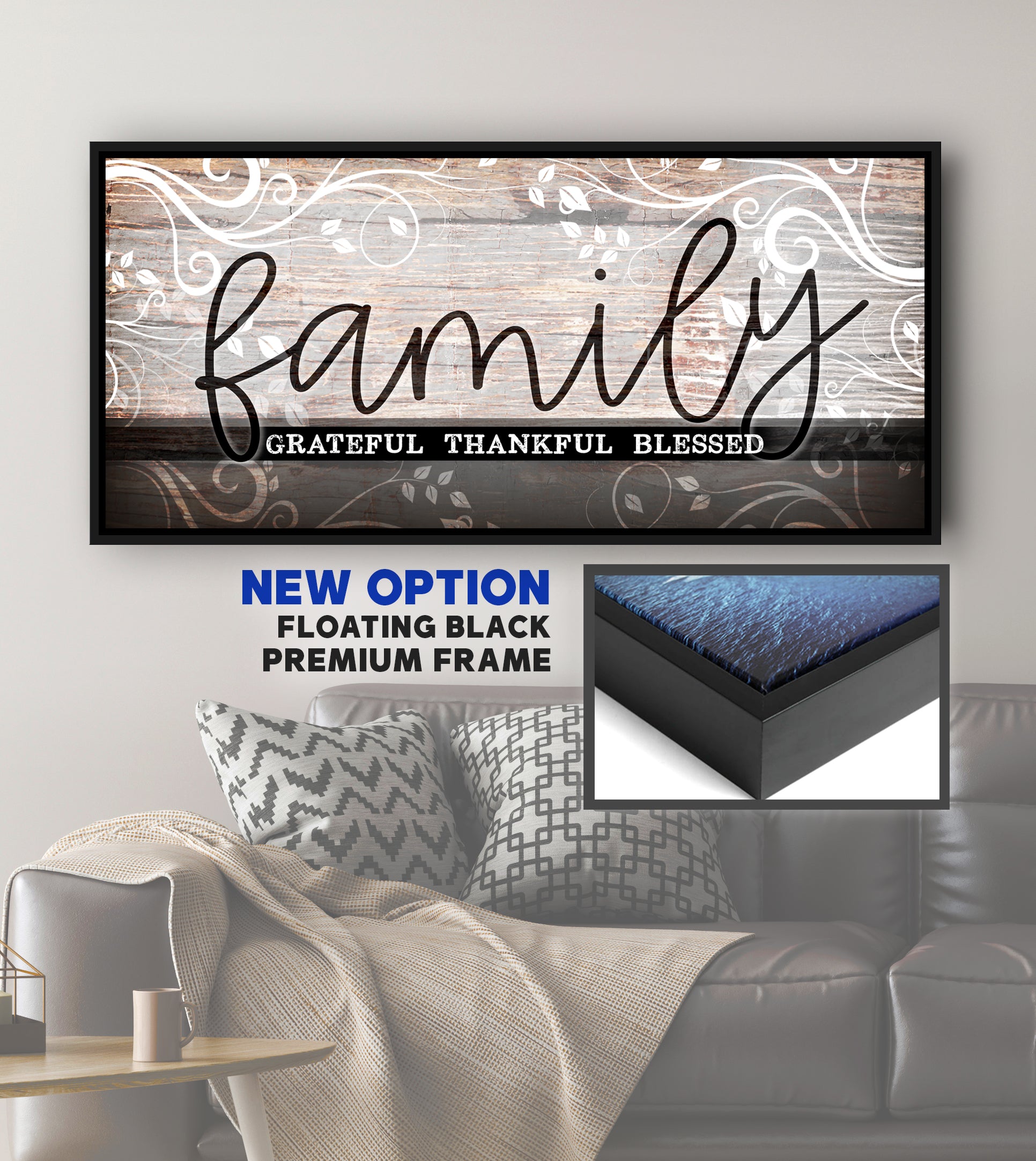 Hot Deal! Family Wall Art - Family Grateful Thankful Blessed V4 with Wood Frame for Easy Hanging