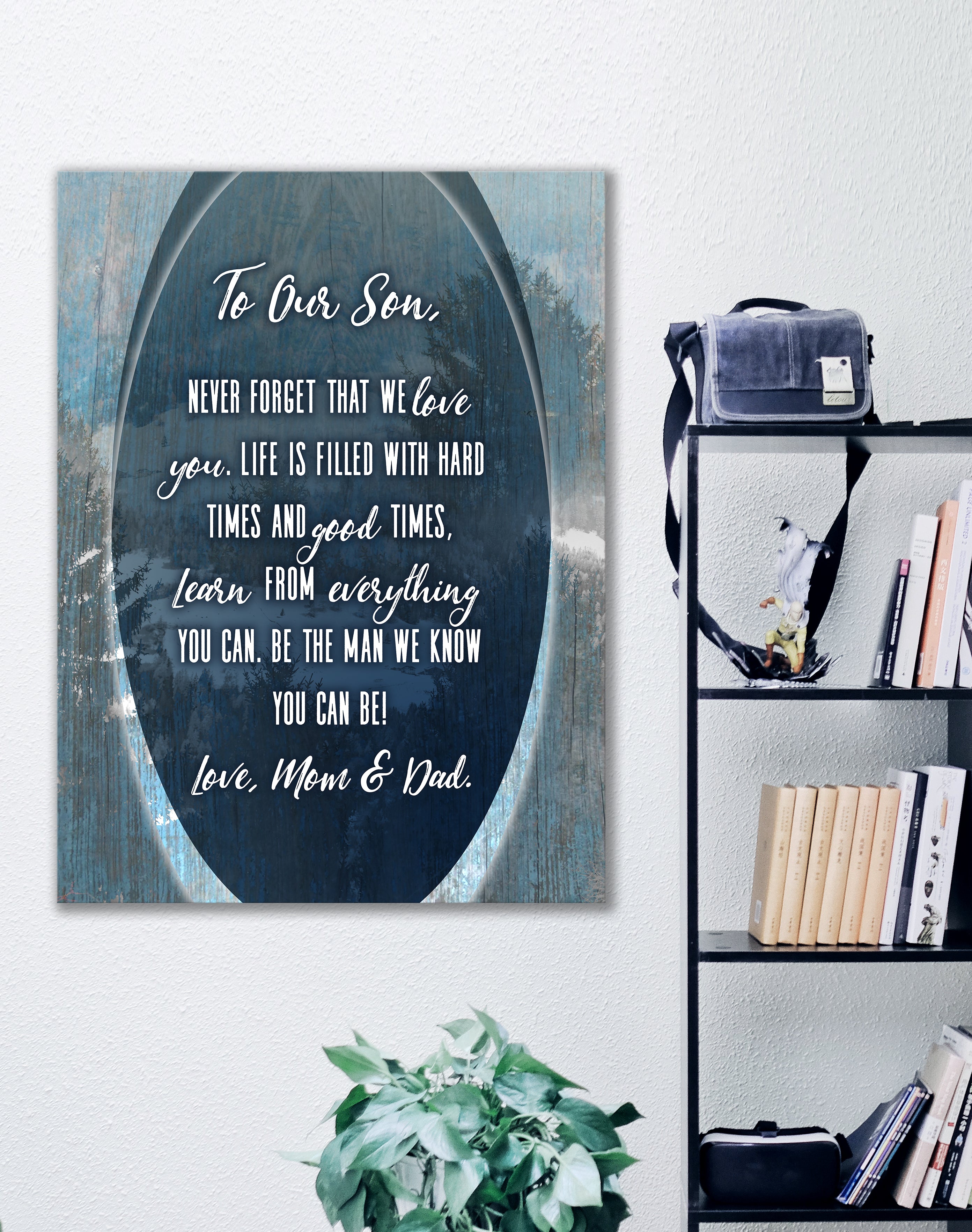 High - Quality Wood - Framed Wall Art: A Loving Gift from Mom & Dad to Son, Ready to Hang