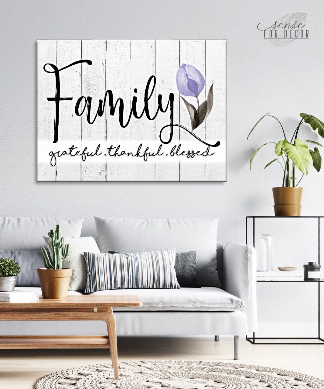 High - Quality Wood - Framed Family Wall Art: Grateful, Thankful, Blessed V8 (Ready To Hang)