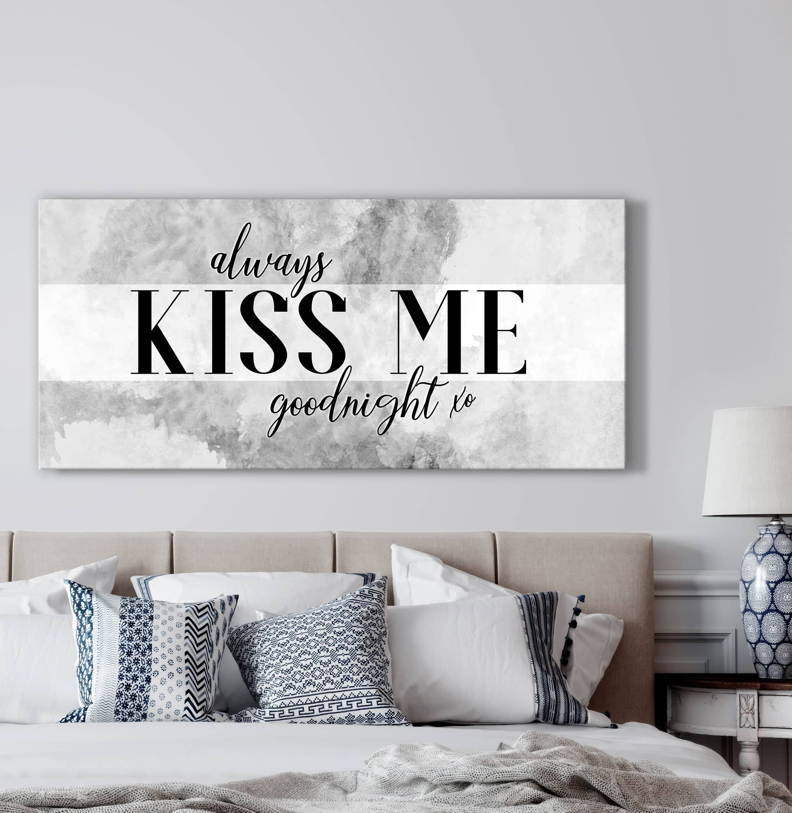Hot Deal! Bedroom Wall Art - 'Always Kiss Me Goodnight V6' Wood Frame, Ready To Hang