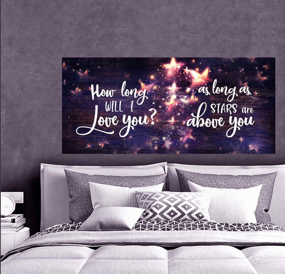 Limited Offer! How Long Will I Love You Stars Bedroom Wall Art (Wood Frame, Ready To Hang)