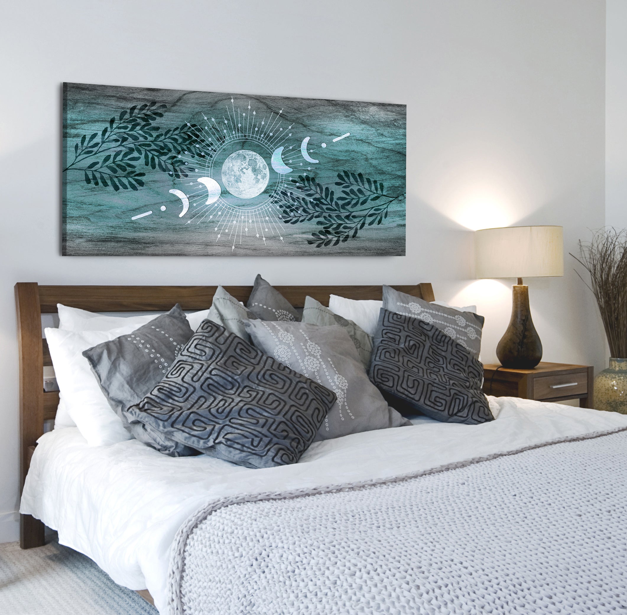 Ready-to-Hang Boho Moon Phases V2 Wall Art with Wood Frame