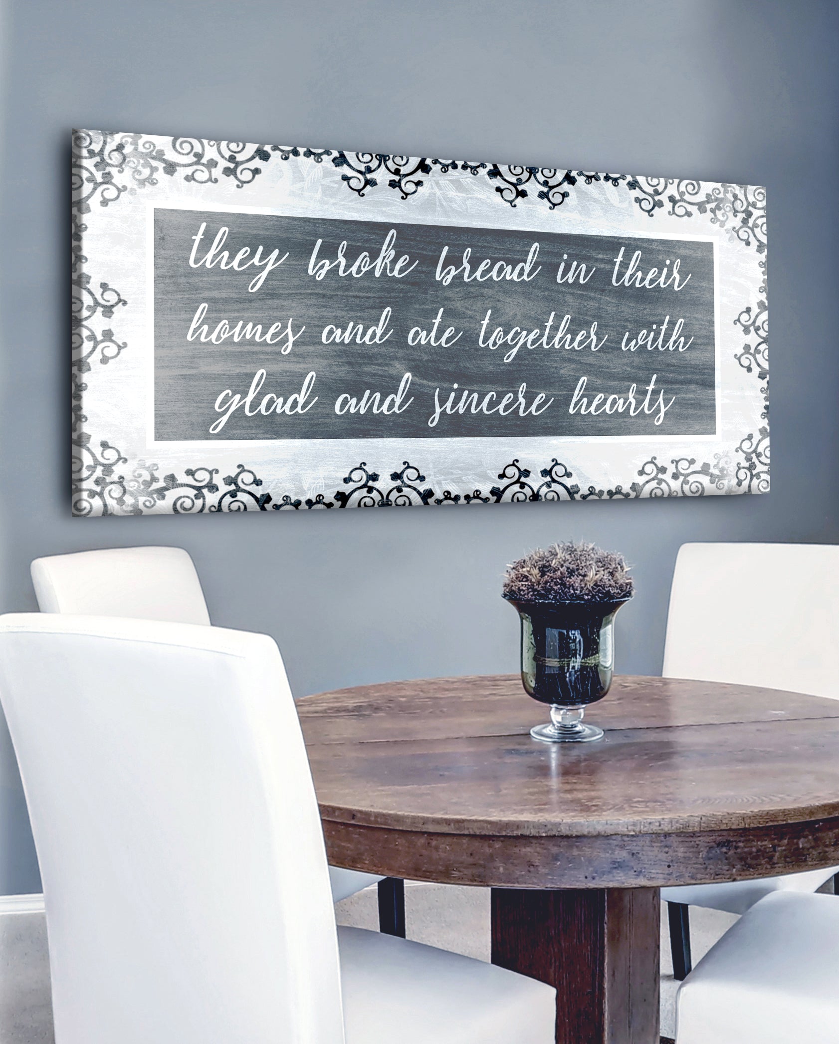 Hot Sale! Christian Wall Art - 'They Broke Bread In Their Homes V2' with Wood Frame, Ready to Hang