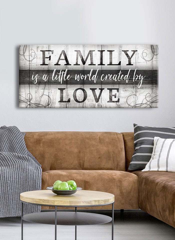 Exclusive Family Wall Art V2: Love - Filled World in Wood Frame, Ready to Hang