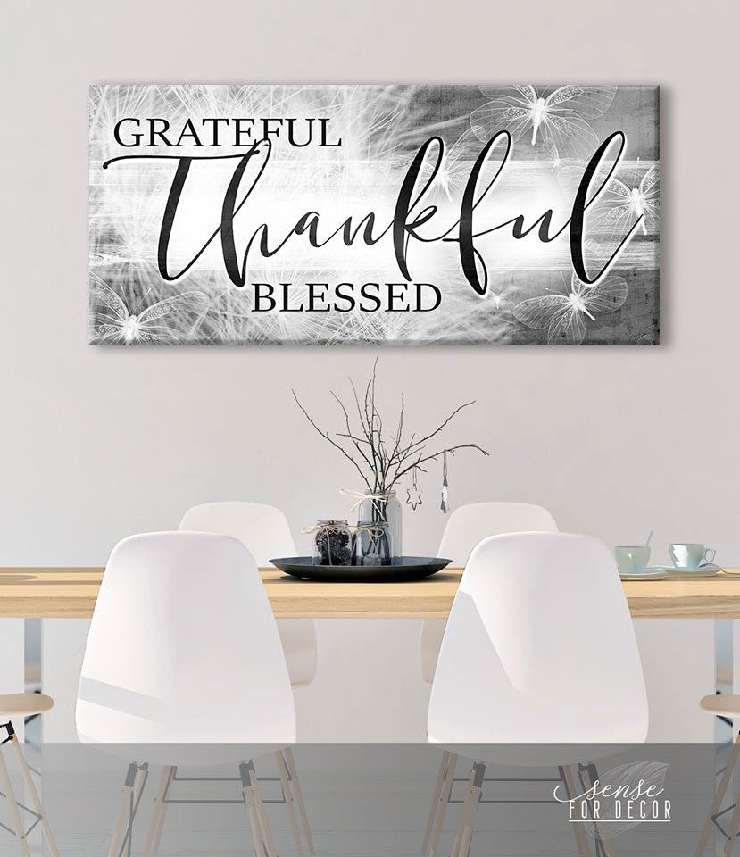 Christian Wall Art: Thankful Grateful Blessed V17 - Wood Frame, Ready to Hang! Buy 2, Save 20%