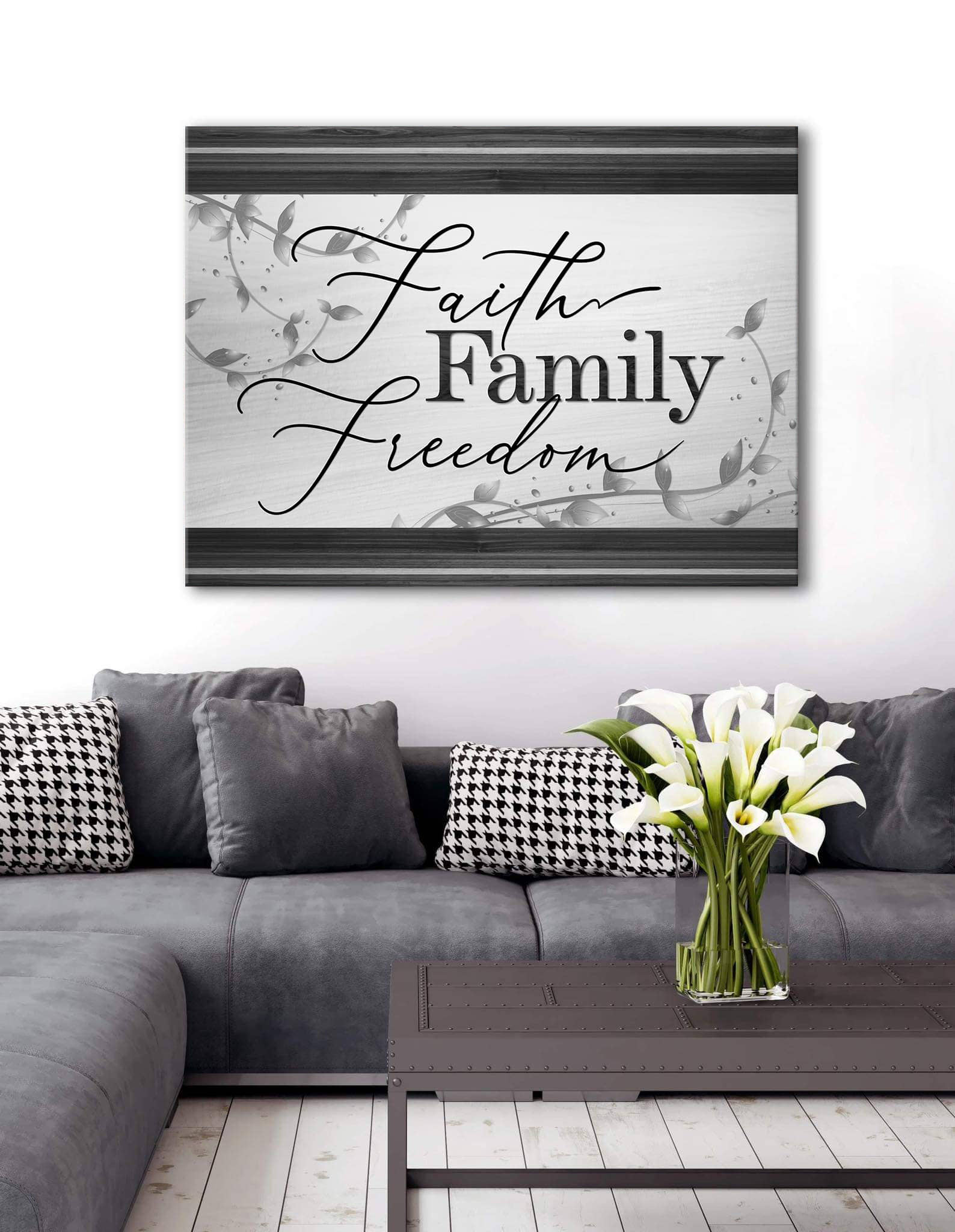 High - Quality Wood - Framed Family Wall Art: Faith, Family, Freedom V2 (Ready To Hang)