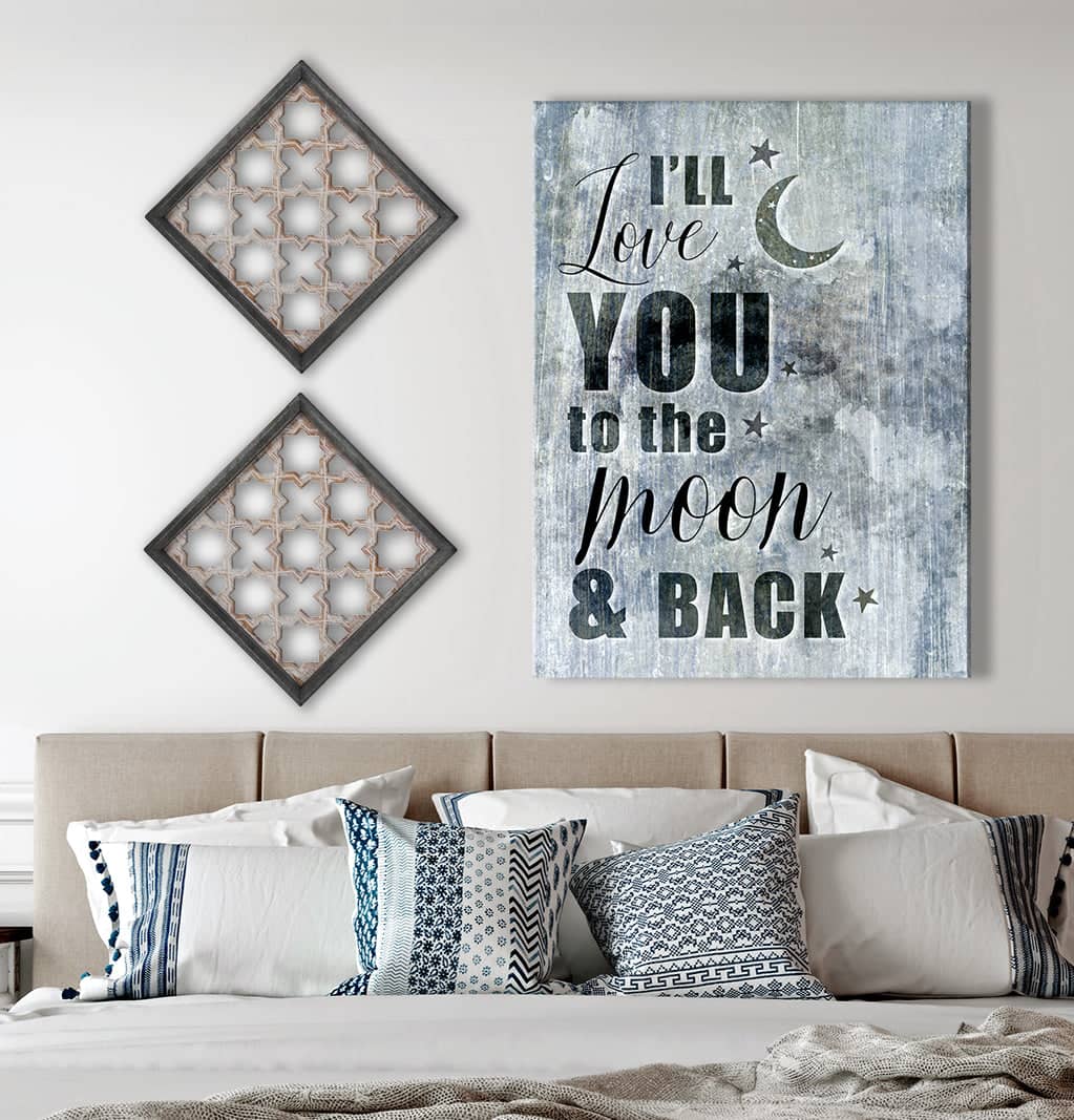 Limited-Time Offer! Bedroom Wall Art - 'I'll Love You To The Moon And Back' with Wood Frame, Ready To Hang