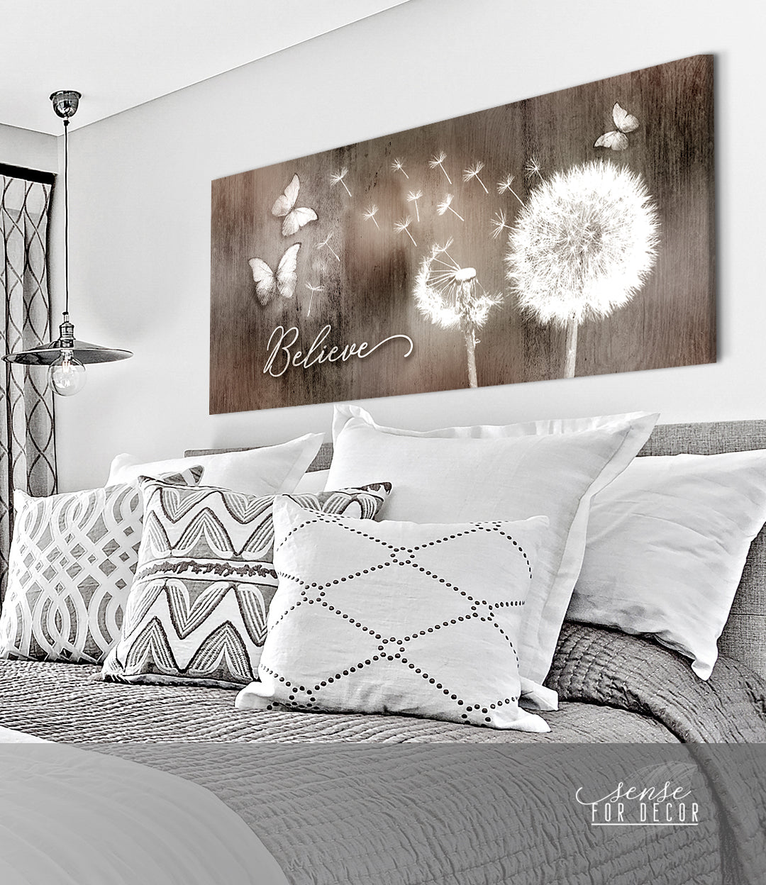 Ready-to-Hang Wood Framed Dandelion Believe Inspiring Wall Art