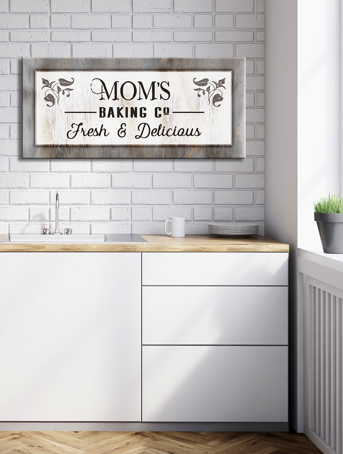 High - Quality Kitchen Wall Art: Moms Baking Co, Wood Frame, Ready - to - Hang