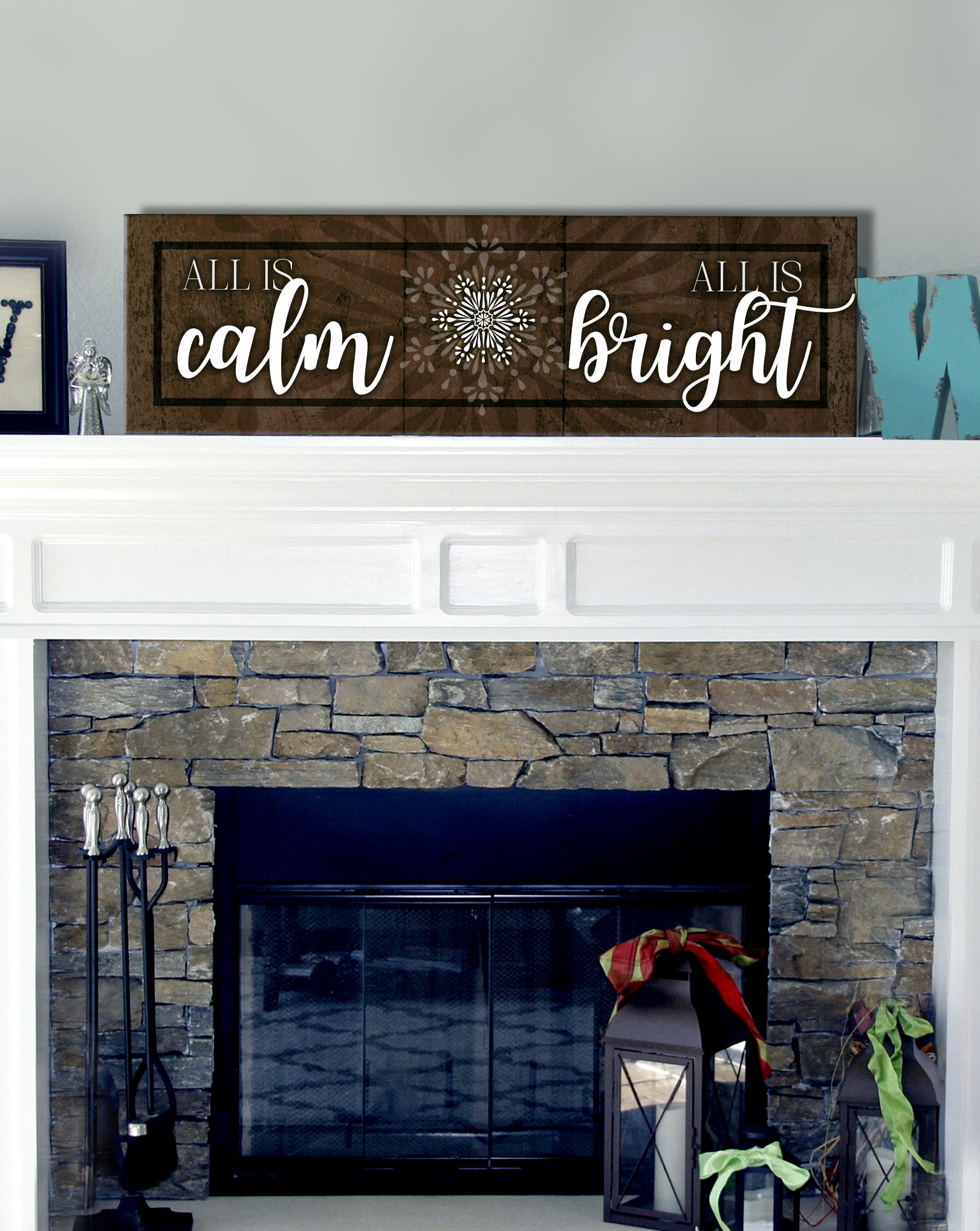 High - Quality Wood - Framed Wall Art: All Is Calm All Is Bright, Ready To Hang for Holidays