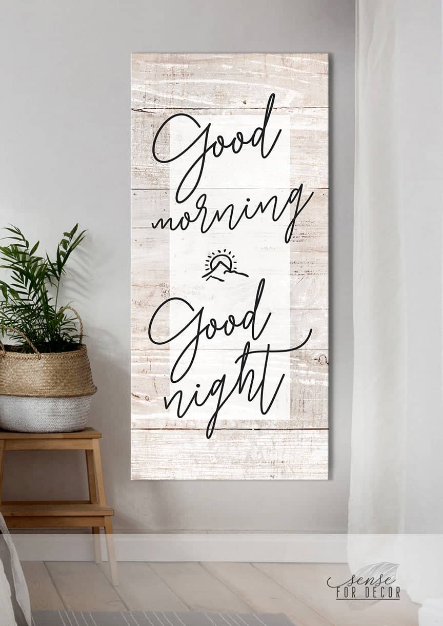 High - Quality Wood - Framed Bedroom Wall Art: Good Morning Good Night (Ready To Hang)