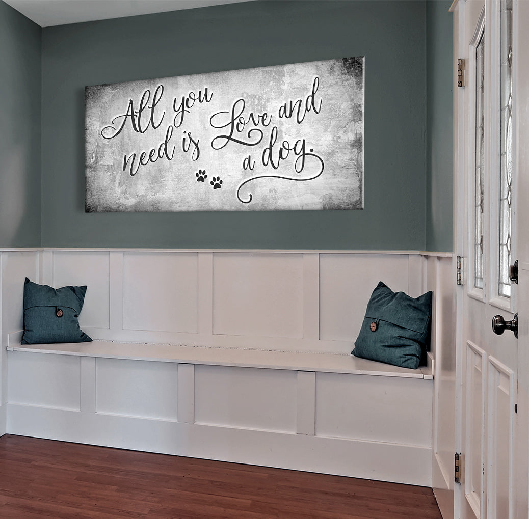 Hot! Pet Wall Art - All You Need Is Love And A Dog V4 (Wood Frame, Ready To Hang)