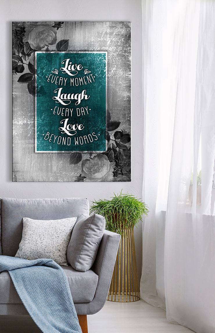 Hot Deal! Ready - To - Hang Wood - Framed Home Wall Art: Live Every Moment, Laugh Every Day V6