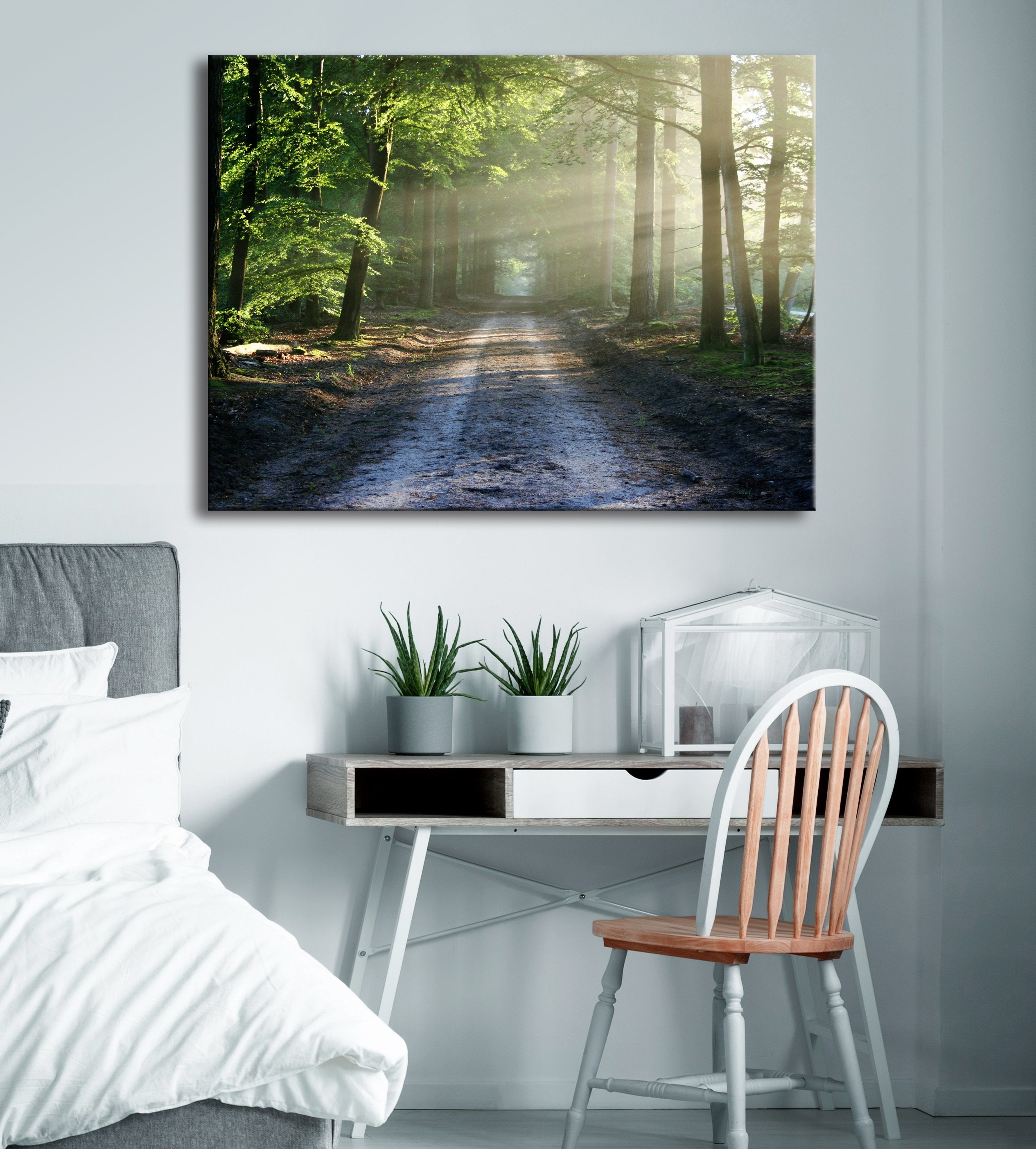 Ready-to-Hang Morning Glow Road Wall Art with Wood Frame
