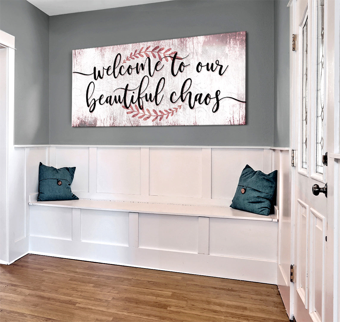 Hot Deal! Family Wall Art - 'Welcome to Our Beautiful Chaos V6' with Wood Frame, Ready to Hang
