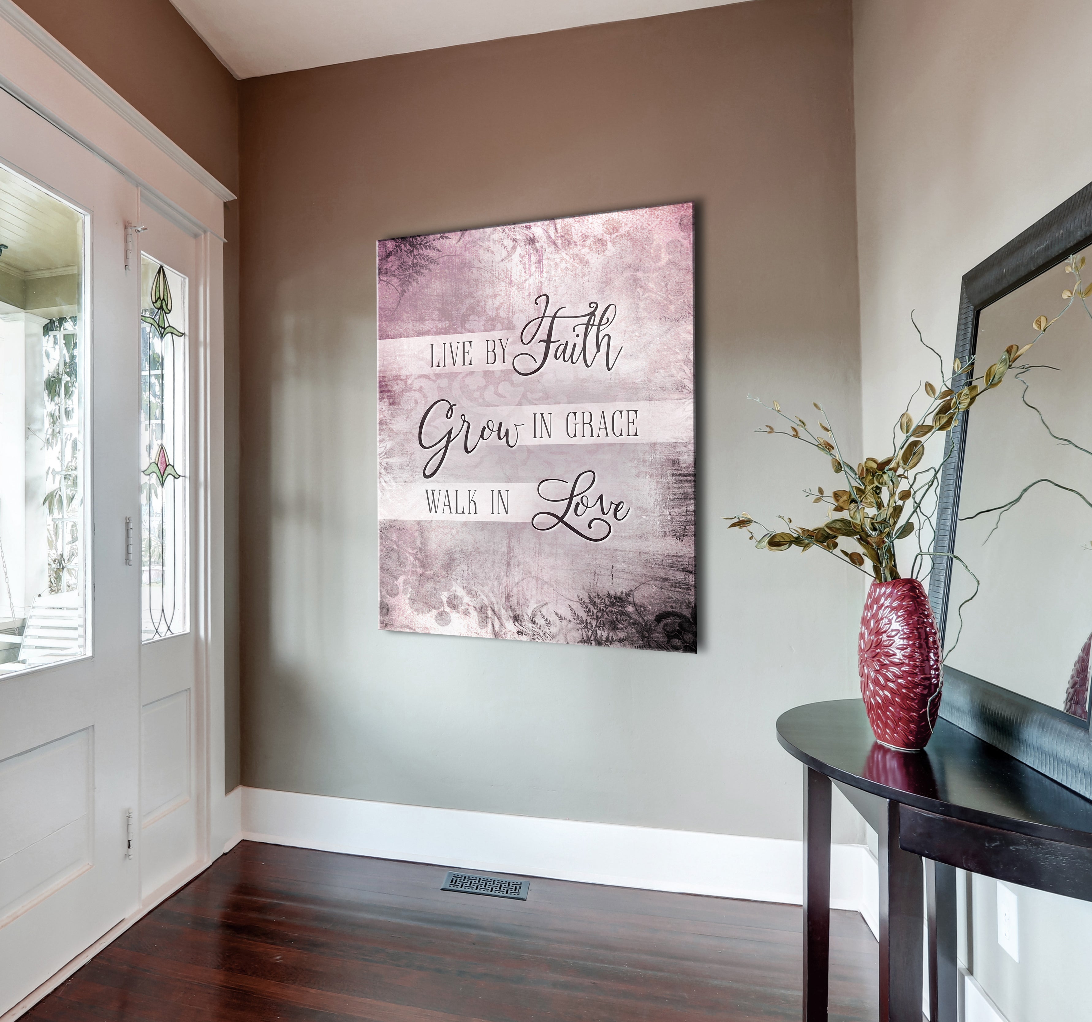 Christian Wall Decor: 'Live By Faith Grow In Grace' Wood Frame Wall Art, Ready To Hang - Buy 2 Save 20%