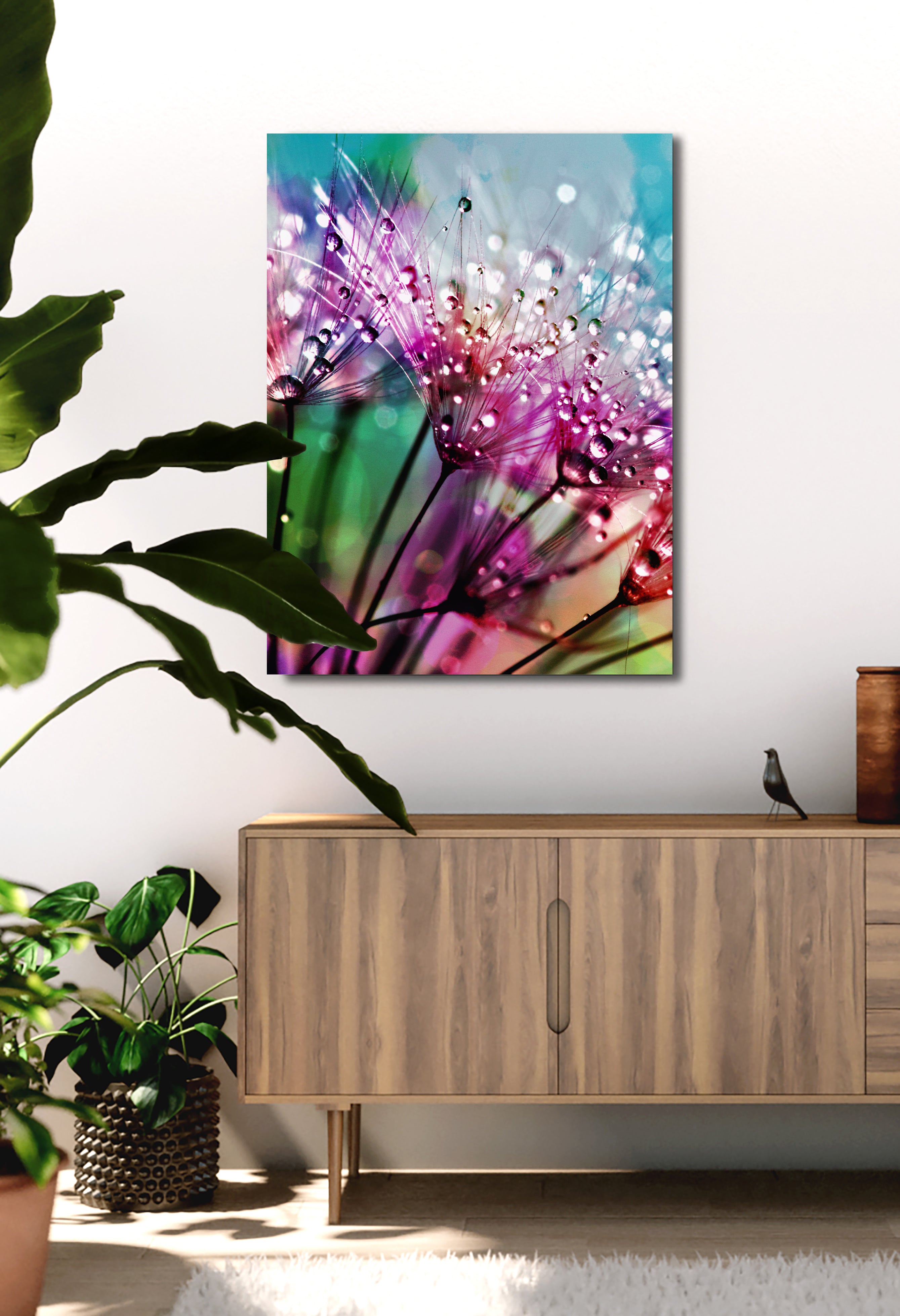 Ready-to-Hang Purple Silk Flower Wall Art with Dewdrops in Wood Frame