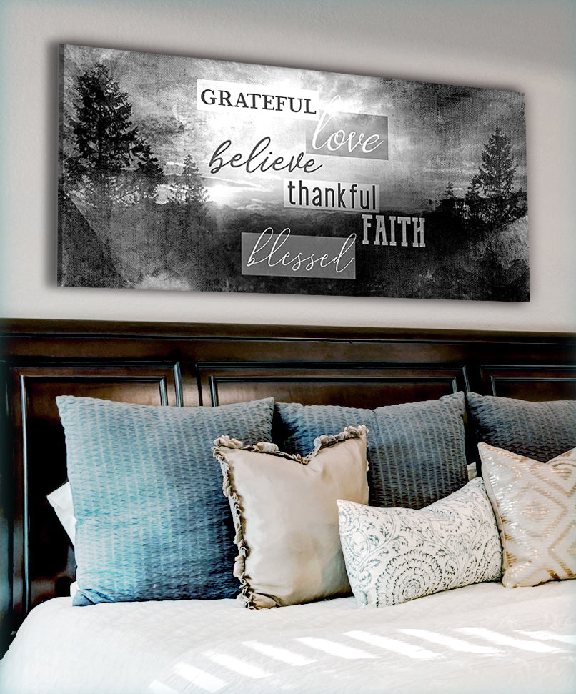 Exclusive Christian Wall Art: 'Grateful Love Believe' in Wood Frame, Ready to Hang - Buy 2 Save 20%